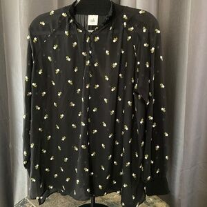 Cabi Romantic Black Blouse Embroidered Roses Feminine Coquette Valentine Sz S